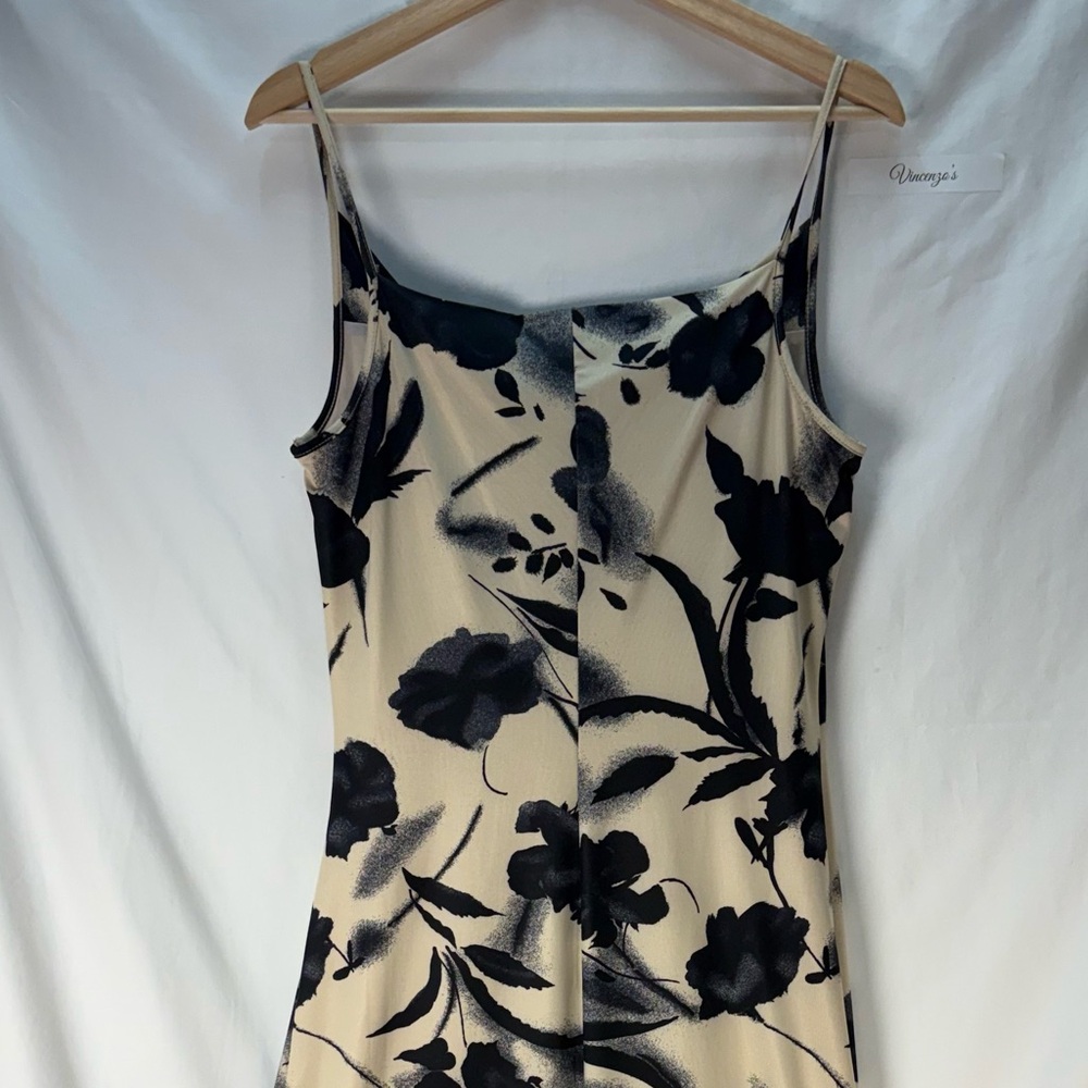 Vintage Newport News Floral Slip Dress Cream Black Cowl Neck Midi 90s - Picture 3 of 5